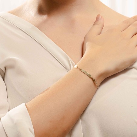 14K gold ID bracelet with white stone and evil eye charm