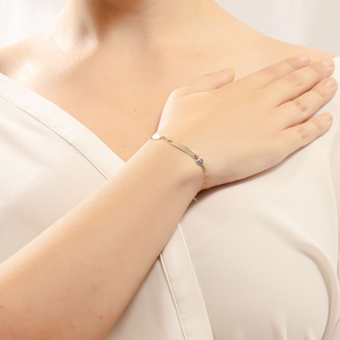 14K two-tone baby ID bracelet with heart motif and eye charm