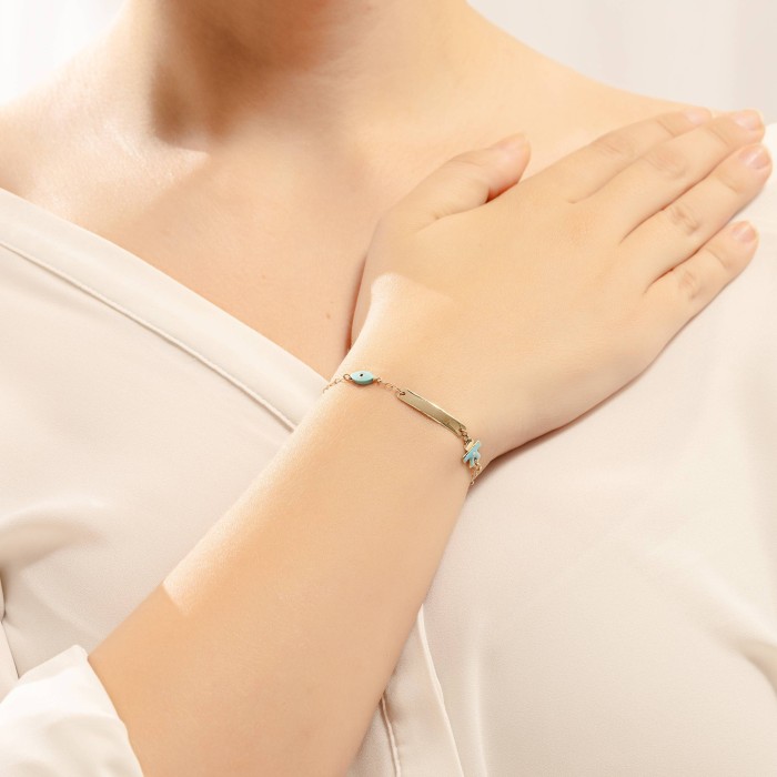 Χρυσή παιδική ταυτότητα Κ14 με ματάκι και μοτίφ παιδάκι