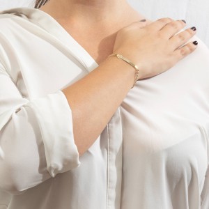 14K gold ID bracelet with lazer engraved Christ figure