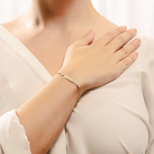 14K gold ID bracelet with laser engraved Virgin Mary motif