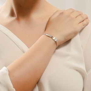 14K white gold ID bracelet with Virgin Mary motif