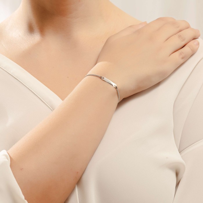 14K white gold ID bracelet with engraving plate