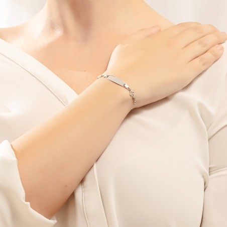 14K White Gold ID Bracelet with Cross and Evil Eye Charm | TopGold