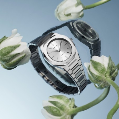 D1 Milano ultrathin watch with silver dial and stainless steel bracelet