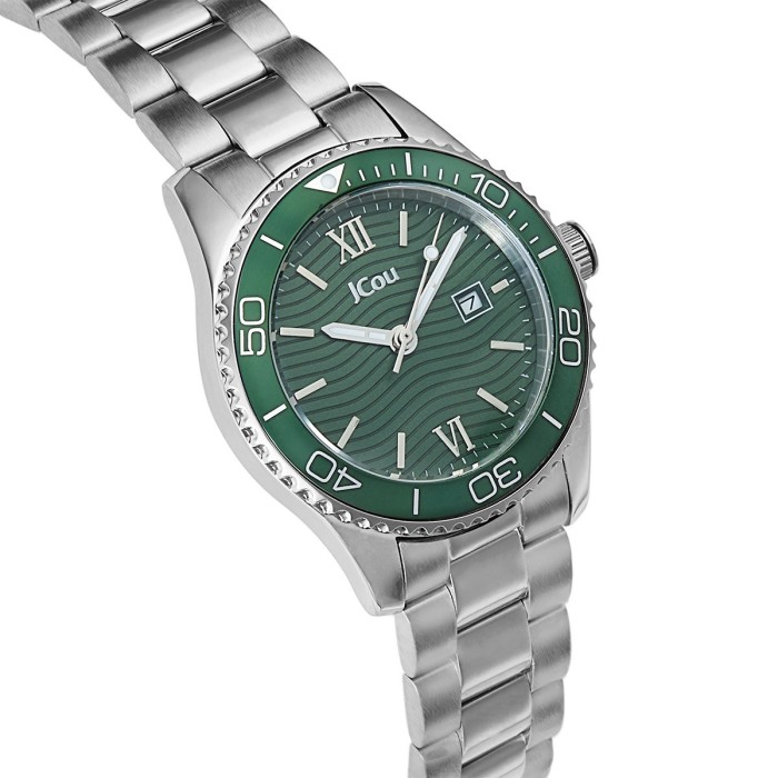 Stainless steel watch with green dial and matching bezel