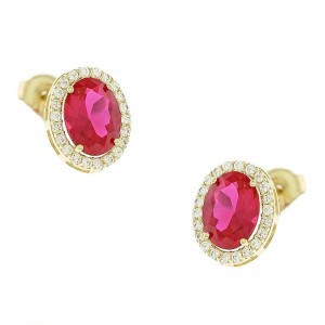 Χρυσά σκουλαρίκια καρφωτά Κ14 με κόκκινη πέτρα και ζιργκόν