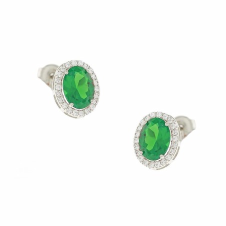 14K white gold stud earrings with green stone and zircon details