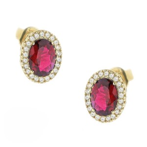 14K gold stud earrings with red stone and zircon details