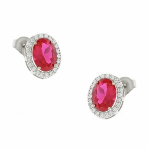 14K white gold earrings with red zircon and zircon stones