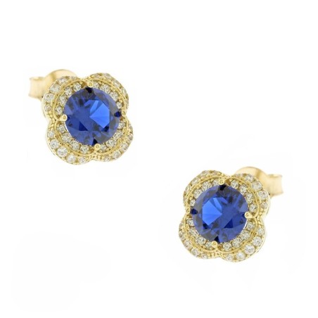 14K gold earrings with blue zircon and zircon stones