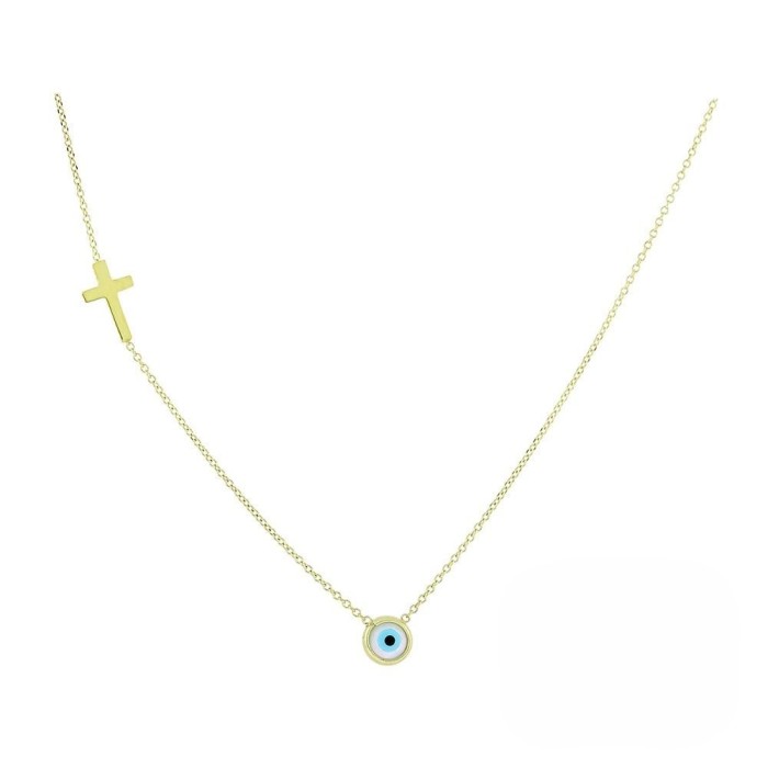 14K Evil Eye Cross Necklace