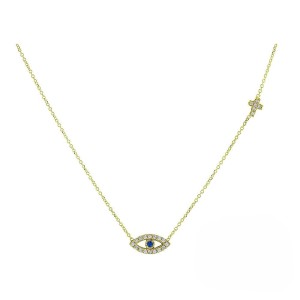 14K Evil Eye Zircon Cross Necklace