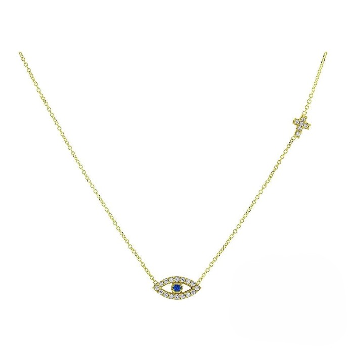 14K Evil Eye Zircon Cross Necklace