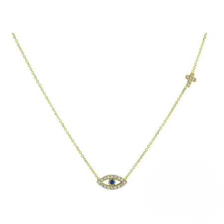 14K Evil Eye Zircon Cross Necklace
