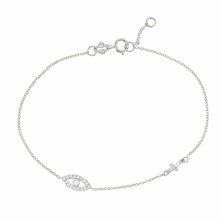 14K Cross Evil Eye Bracelet