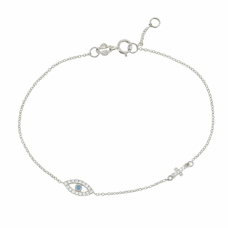 14K Cross Evil Eye Bracelet