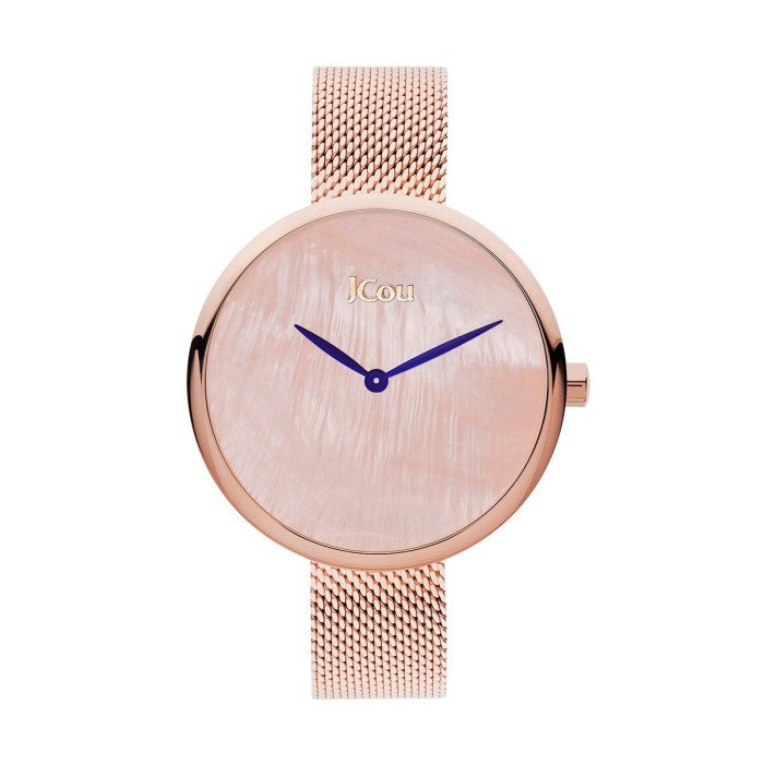 Ρολόι JCou με ροζ χρυσή κάσα, φίλντισι καντράν και mesh μπρασελέ
