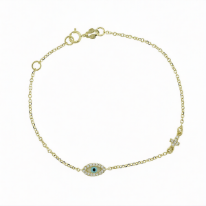 14K Evil Eye Cross Bracelet