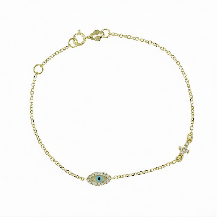 14K Evil Eye Cross Bracelet