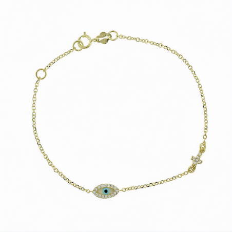 14K Evil Eye Cross Bracelet