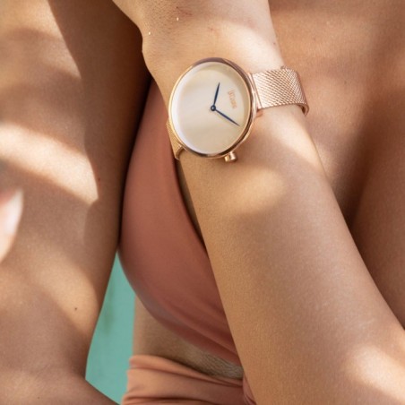 Ρολόι JCou με ροζ χρυσή κάσα, φίλντισι καντράν και mesh μπρασελέ