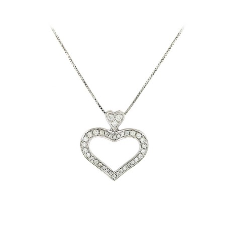 18K White Gold Heart-Shaped Necklace with Diamonds