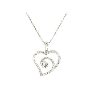 18K White Gold Heart-Shaped Necklace with Diamonds