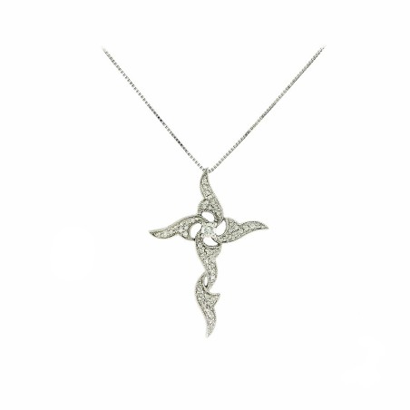 18K White Gold Diamond Cross Necklace
