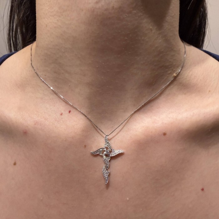 18K White Gold Diamond Cross Necklace
