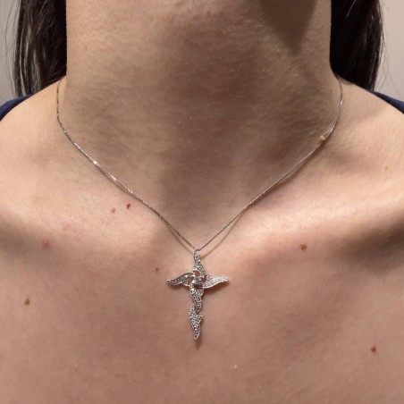 18K White Gold Diamond Cross Necklace