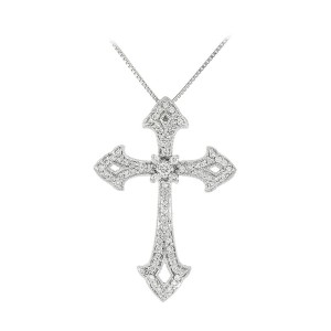 18K White Gold Diamond Cross Necklace