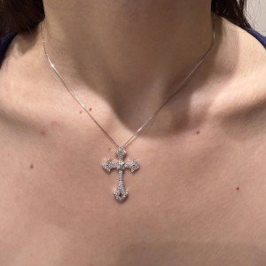 18K White Gold Diamond Cross Necklace