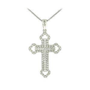 18K White Gold Diamond Cross Necklace