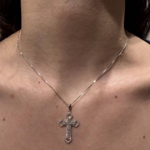 18K White Gold Diamond Cross Necklace