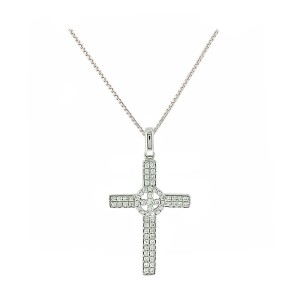 18K White Gold Diamond Cross Necklace