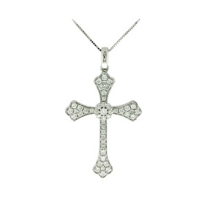 18K White Gold Diamond Cross Necklace
