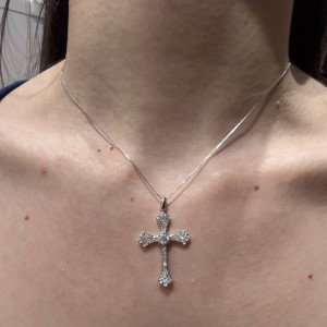 18K White Gold Diamond Cross Necklace