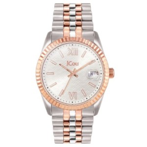 Ρολόι JCou με δίχρωμο μπρασελέ και λευκό ανάγλυφο καντράν