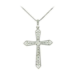 18K White Gold Diamond Cross Necklace