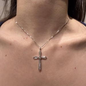 18K White Gold Diamond Cross Necklace