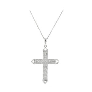 18K White Gold Diamond Cross Necklace