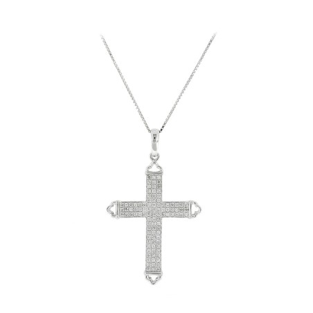 18K White Gold Diamond Cross Necklace