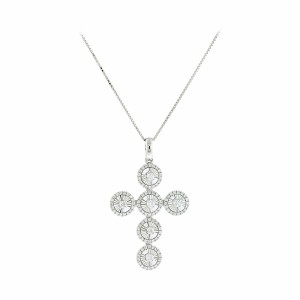 18K White Gold Diamond Cross Necklace