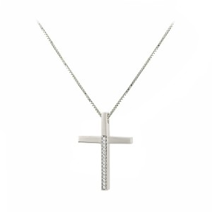 18K White Gold Diamond Cross Necklace