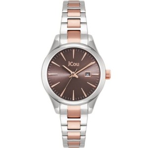 JCou watch with brown dial and two-tone silver and rose gold bracelet