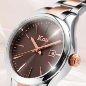 JCou watch with brown dial and two-tone silver and rose gold bracelet