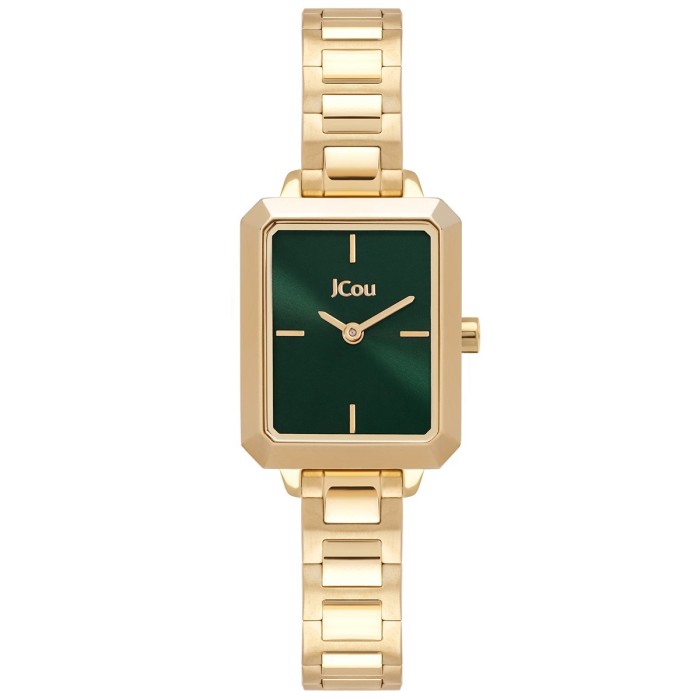 JCou watch with green dial and gold metal bracelet