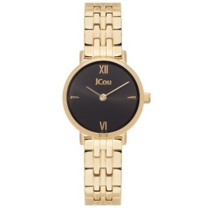 JCou watch with black dial and gold metal bracelet