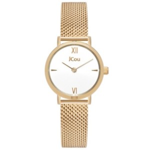 JCou watch with white dial, gold mesh bracelet and extra strap set